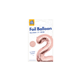 Folie Cijffer Ballon 2  40 cm Rosé zonder helium