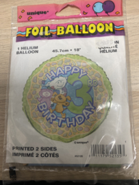 Folie ballon nummer 3  45 cm wordt geleverd met helium kan alleen bezorgd worden in Berkel en Rodenrijs, Bergschenhoek, Bleiswijk, pijnacker of in de winkel afgehaald worden