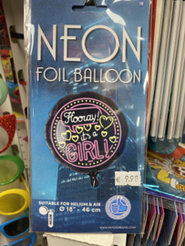 Folie ballon Hoera it's a Girl Zonder helium