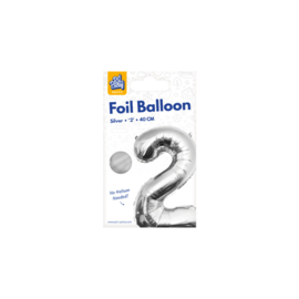 Folie Cijffer Ballon 2  40 cm Zilver zonder helium