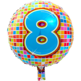 Folie ballon 8 jaar plus minus 45 cm wordt met helium geleverd kan alleen bezorgd worden in Berkel en Rodenrijs, Bergschenhoek, Bleiswijk, pijnacker  of in de winkel afgehaald worden