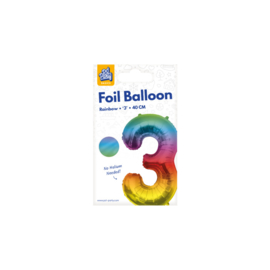 Folie Cijffer Ballon 3    40 cm Gekleurd zonder helium