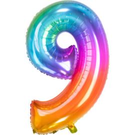 Folie ballon gekleurd Cijfer 9  plus minus 86 cm met helium kan alleen bezorgd worden in Berkel en Rodenrijs, Bergschenhoek, Bleiswijk, pijnacker of in de winkel afgehaald worden