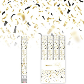 Confetti shooter zwart/goud (40cm) 919085 Confetti shooter met zwarte papieren rechthoek confettie en goude rechthoek metallic confetti