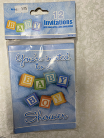 12  Invitations baby shower blauw