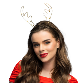 Metalen diadeem Jingle reindeer Metalen diadeem Jingle reindeer Laat je feestoutfit schitteren met deze stijlvolle rendier diadeem! Het elegante gouden gewei met kerstbelletjes geven je look een feestelijke uitstraling. Perfect voor kerstborrels, diners o