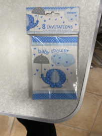8 Invitations baby shower blauw