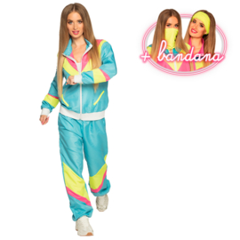 Trainingspak Retro babe neonblauw (L)