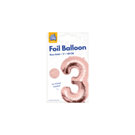 Folie Cijffer Ballon 3  40 cm Rosé zonder helium