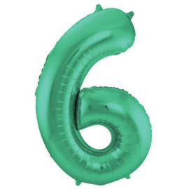 Folie ballon Groen Cijfer 6 plus minus 86 cm wordt zonder helium geleverd