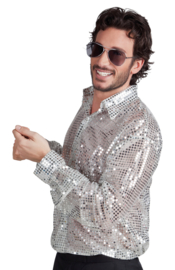 Disco shirt Spangles Zilver Maat L