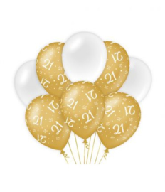 21  jaar Ballonnen 8 stuks goud wit