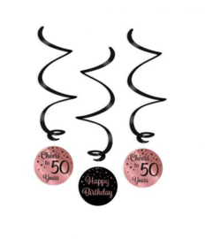 Swirl Decorations 3 stuks Rose / black 50  jaar