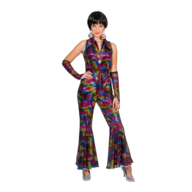 Disco jumpsuit regenboog glitter maat 36/38