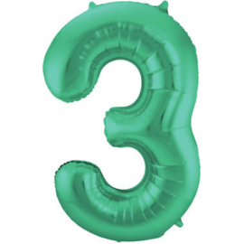 Folie ballon Groen Cijfer 3  plus minus 86 cm wordt zonder helium geleverd