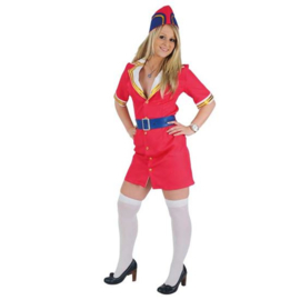 Kostuum stewardess pink & fly deluxe, maat 40. Kostuum bestaat uit: jurk en stewardess hoed.