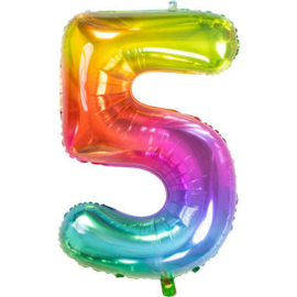 Folie ballon gekleurd Cijfer 5  plus minus 86 cm met helium kan alleen bezorgd worden in Berkel en Rodenrijs, Bergschenhoek, Bleiswijk, pijnacker of in de winkel afgehaald worden