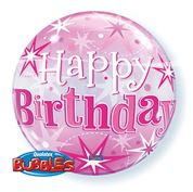 folie ballon bubbels Happy birthday roze 22 inch wordt geleverd met  helium kan alleen geleverd worden in Berkel en Rodenrijs Bergschenhoek Bleiswijk en Pijnacker of kunnen afgehaald wordt in de winkel