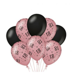 Ballonnen 18 jaar  8 stuks rosé zwart