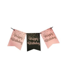 Party Flagbanner 6 meter Happy Birthday Rose Black