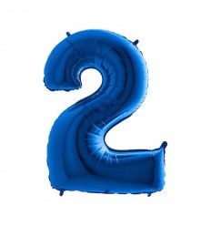 Folie ballon Cijfer 2 Blauw  plus minus 102 cm wordt zonder helium geleverd