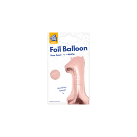 Folie Cijffer Ballon 1 40 cm Rosé zonder helium