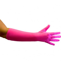 Handschoenen Fuchsia satijn luxe 40 cm