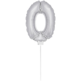 Folie Cijffer Ballon 0 "36" cm Zilver zonder helium