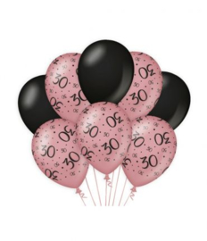 30 jaar Ballonnen 8 stuks Rose Black