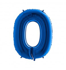 Folie ballon Blauw Cijfer 0 plus minus 102 cm wordt zonder helium geleverd