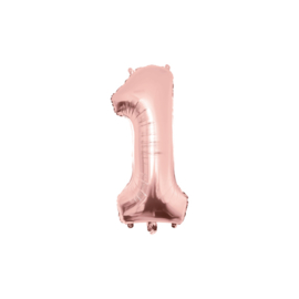 Folie ballon Rosé Cijfer 1 plus minus 86 cm wordt geleverd zonder helium