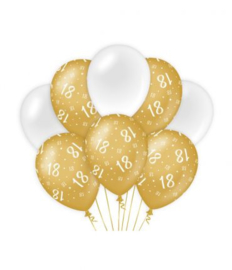 18 jaar Ballonnen 8 stuks goud wit