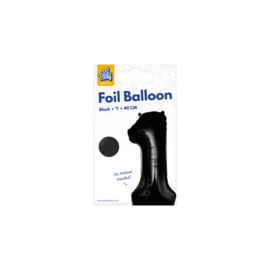 Folie Cijffer Ballon 1   40 cm Zwart zonder helium