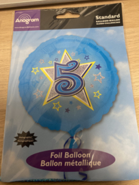 Folie ballon nummer 5 blauw 45 cm wordt geleverd met helium kan alleen bezorgd worden in Berkel en Rodenrijs, Bergschenhoek, Bleiswijk, pijnacker of in de winkel afgehaald worden