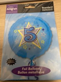 Folie ballon nummer 5 blauw 45 cm wordt geleverd met helium kan alleen bezorgd worden in Berkel en Rodenrijs, Bergschenhoek, Bleiswijk, pijnacker of in de winkel afgehaald worden