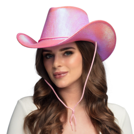 Hoed cowboy Pearl roze Cowboyhoed Pearl roze Laat de bride-to-be stralen op haar vrijgezellenfeest met deze roze cowboyhoed met prachtige parelmoer glans. Deze western hoed is uiteraard ook het perfecte accessoire voor een wild west themafeest of foute pa