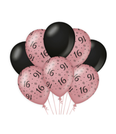 16 jaar Ballonnen 8 stuks rosé zwart