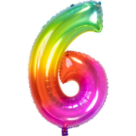Folie ballon gekleurd Cijfer 6  plus minus 86 cm met helium kan alleen bezorgd worden in Berkel en Rodenrijs, Bergschenhoek, Bleiswijk, pijnacker of in de winkel afgehaald worden