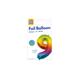 Folie Cijffer Ballon 9   40 cm Gekleurd zonder helium
