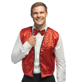 Set Spangles rood glitter gillet en strik