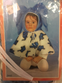 Blauw /wit cape met muts maat 92/98