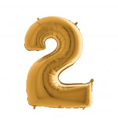 Folie ballon Goud Cijfer 2 plus minus 102 cm wordt  met helium geleverd kan alleen bezorgd worden in Berkel en Rodenrijs, Bergschenhoek, Bleiswijk, pijnacker of in de winkel afgehaald worden