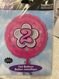 Folie ballon nummer 2 Roze 45 cm wordt geleverd met helium kan alleen bezorgd worden in Berkel en Rodenrijs, Bergschenhoek, Bleiswijk, pijnacker of in de winkel afgehaald worden