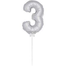 Folie Cijffer Ballon 3 "36" cm Zilver zonder helium