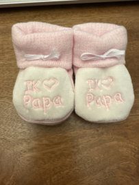 slofjes  Ik hartje Papa Roze/wit (0 tot 3 maanden)