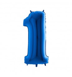 Folie ballon Blauw Cijfer 1 plus minus 102 cm wordt zonder helium geleverd