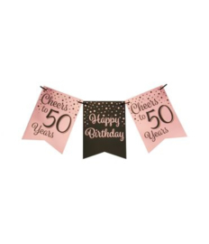 Party Flagbanner Rose Black 50  jaar 6 meter