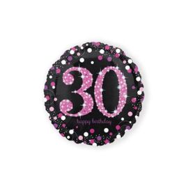 Folieballon birthday sparkling 30. Deze folieballon heeft een grootte van 45cm en kan zowel met lucht als met helium worden gevuld. Wanneer de ballon gevuld wordt met helium, blijft hij zweven. Wordt geleverd met helium