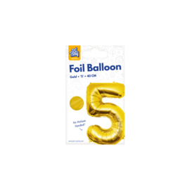 Folie Cijffer Ballon 5 "36" cm Goud zonder helium