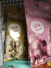 balloons chrome gold  15 stuks doorsnede 23 cm